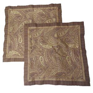 Set of 2 Eastern Accents Brown Paisley Embroidered Pillow Cover Euro Sham Tweed